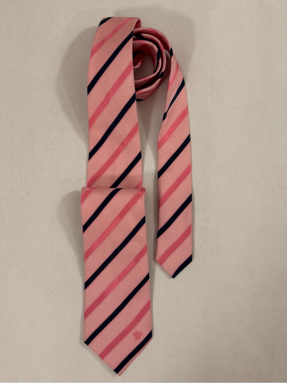 Versace Pink and Navy Blue Striped Silk Tie